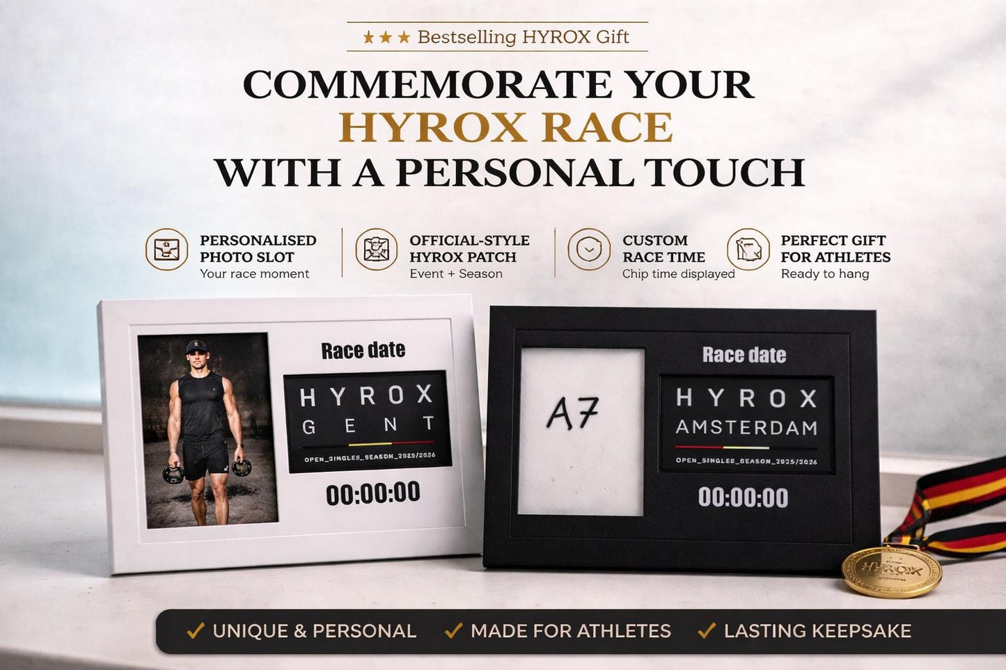 HYROX-patchdisplaylijst seizoen 2025-2026 - tijd en datum - 3 unieke variaties